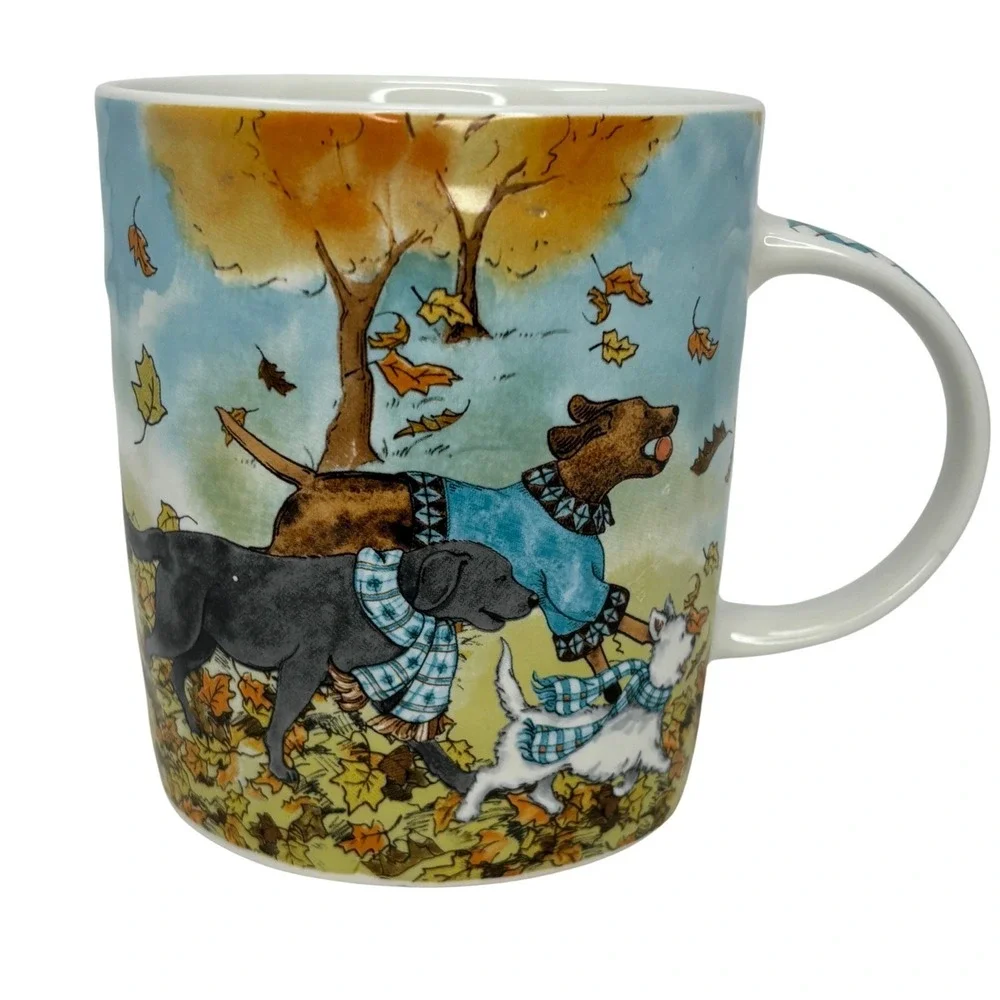 Pier 1 Park Avenue Puppies 22oz Dog Mug Stoneware‎ Autumn Dogs Coffee Tea Cup